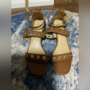 MICHAEL Michael Kors Brown Leather Grommet Ankle-Strap Sandals